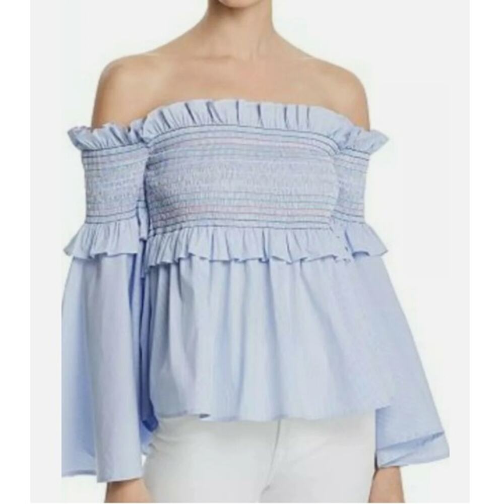 Aqua Smocked Off-The-Shoulder Peplum Blouse Top Lilac Purple Women's Size Small